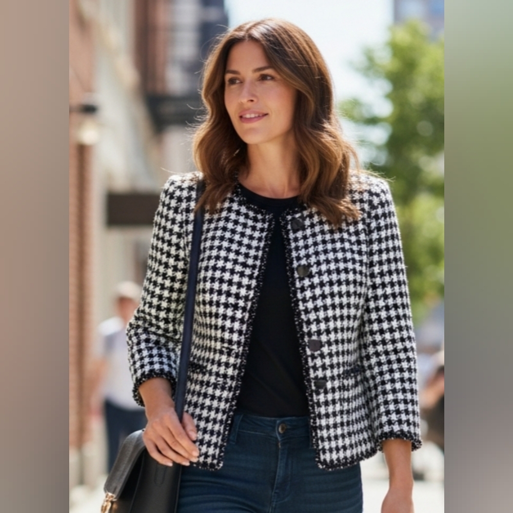 Sara Campbell Women's Black and White Houndstooth Jacket
